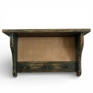 Distressed Painted Handmade Wood Beadboard Shelf with 3 Wood Pegs